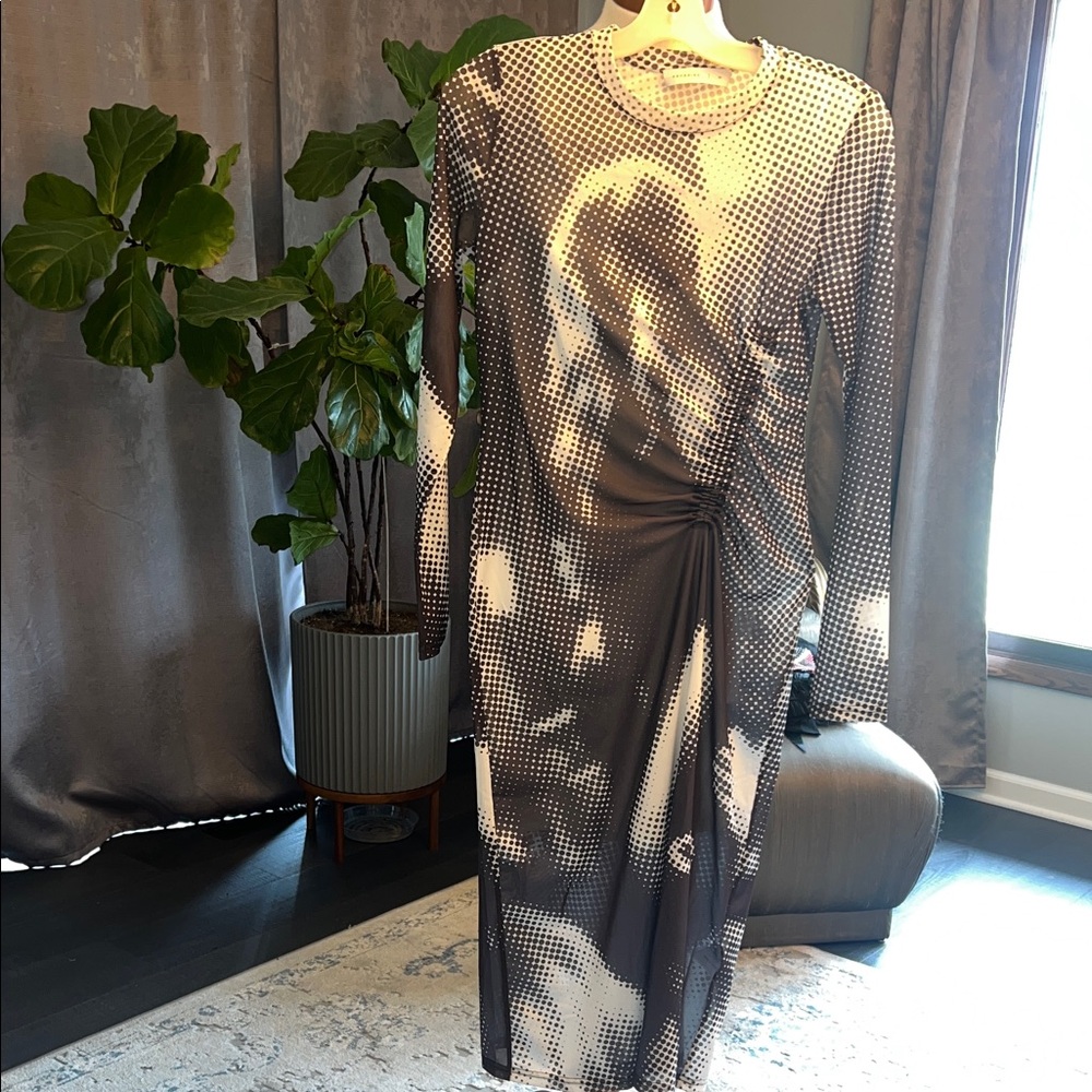 Stylish brown and cream Women's midi dress